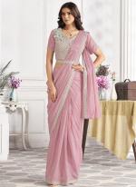 Shimmer Georgette Pink Party Wear Embroidery Work Ready To Wear Saree